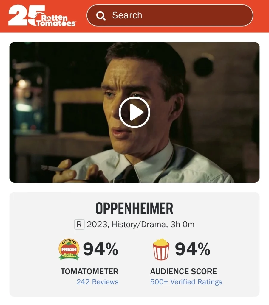 overall 94% rating from critics on Rotten Tomatoes