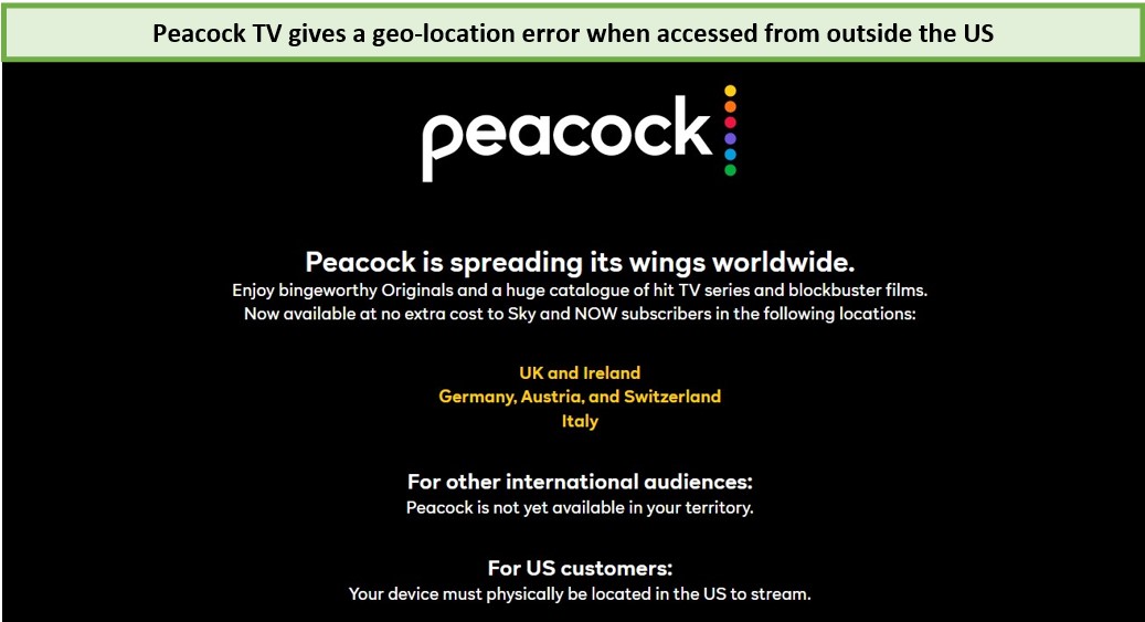 "Peacock is not yet available in your territory."